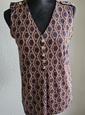 Tommy Hilfiger Navy and Rust Geometric Button-Front V-Neck Camisole